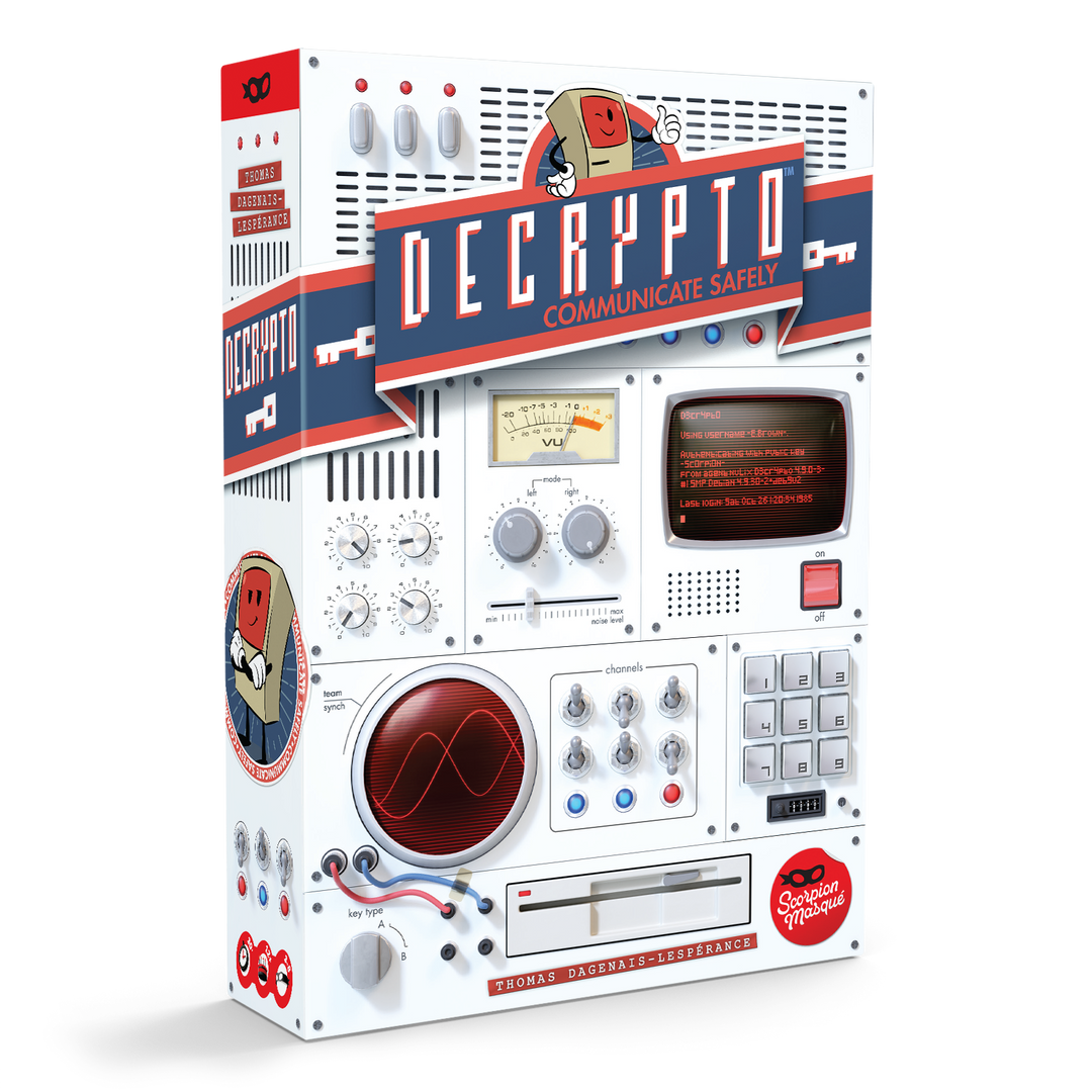 Decrypto (VA) — boîte du jeu en perspective, côté gauche visible.