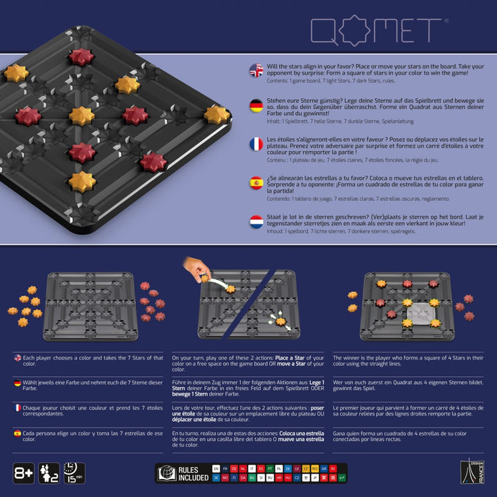 Qomet — dos de la boîte.